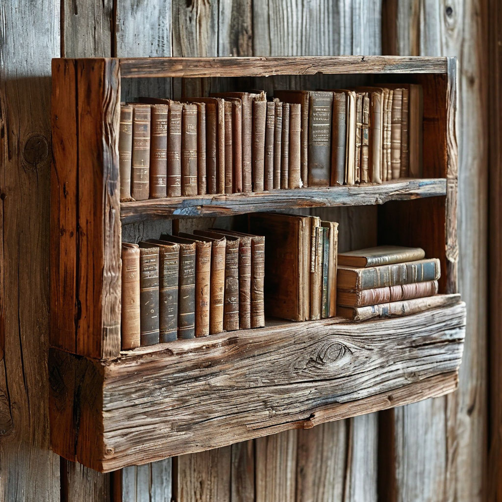 Как сделать стильную полку для книг из старых досок